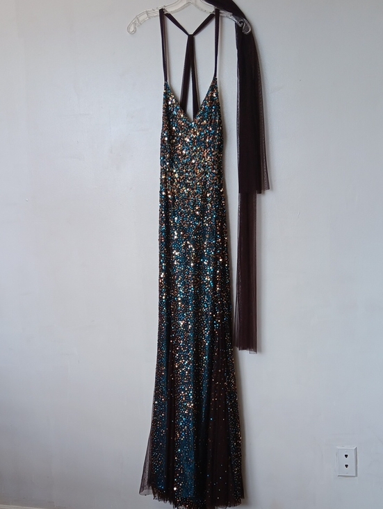 Scala Dresses & Skirts - Scala Teal & Brown Sequin Strappy Maxi Gown